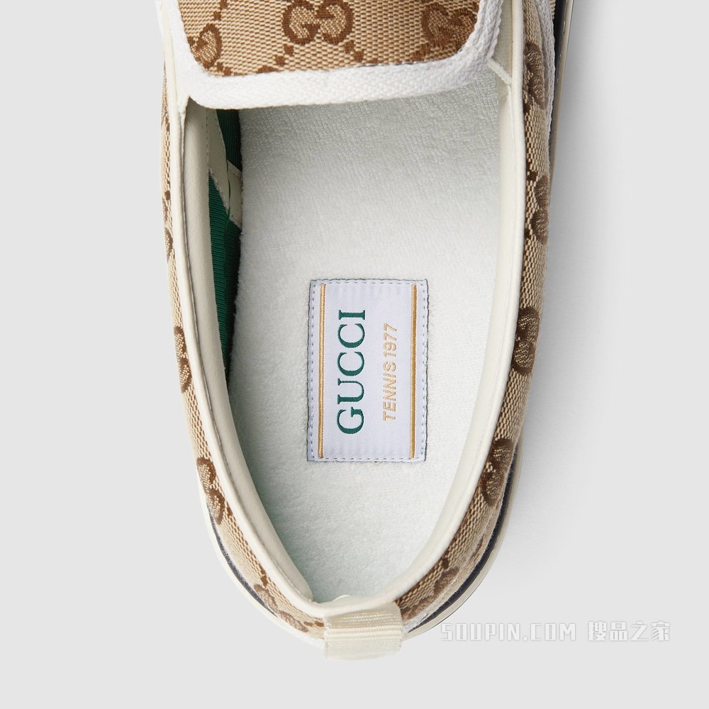 Gucci Tennis 1977系列男士便鞋 米色和乌木色GG帆布