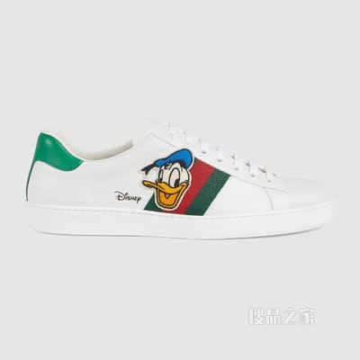 Disney x Gucci Ace系列唐老鸭印花男士运动鞋 白色皮革