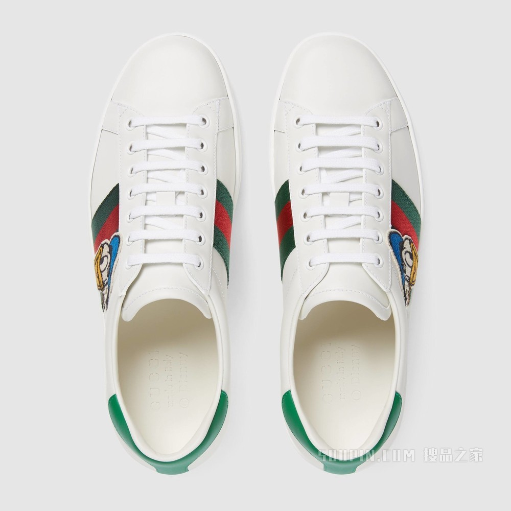 Disney x Gucci Ace系列唐老鸭印花男士运动鞋 白色皮革