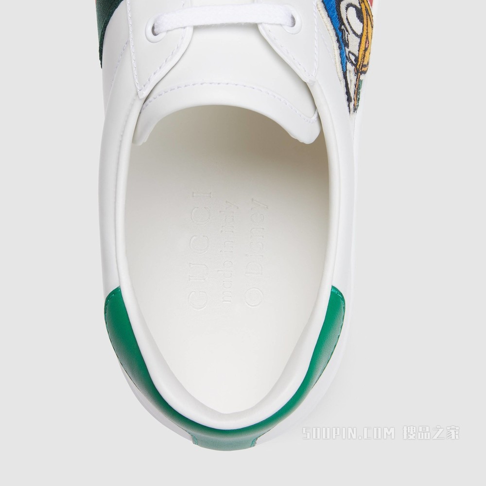 Disney x Gucci Ace系列唐老鸭印花男士运动鞋 白色皮革