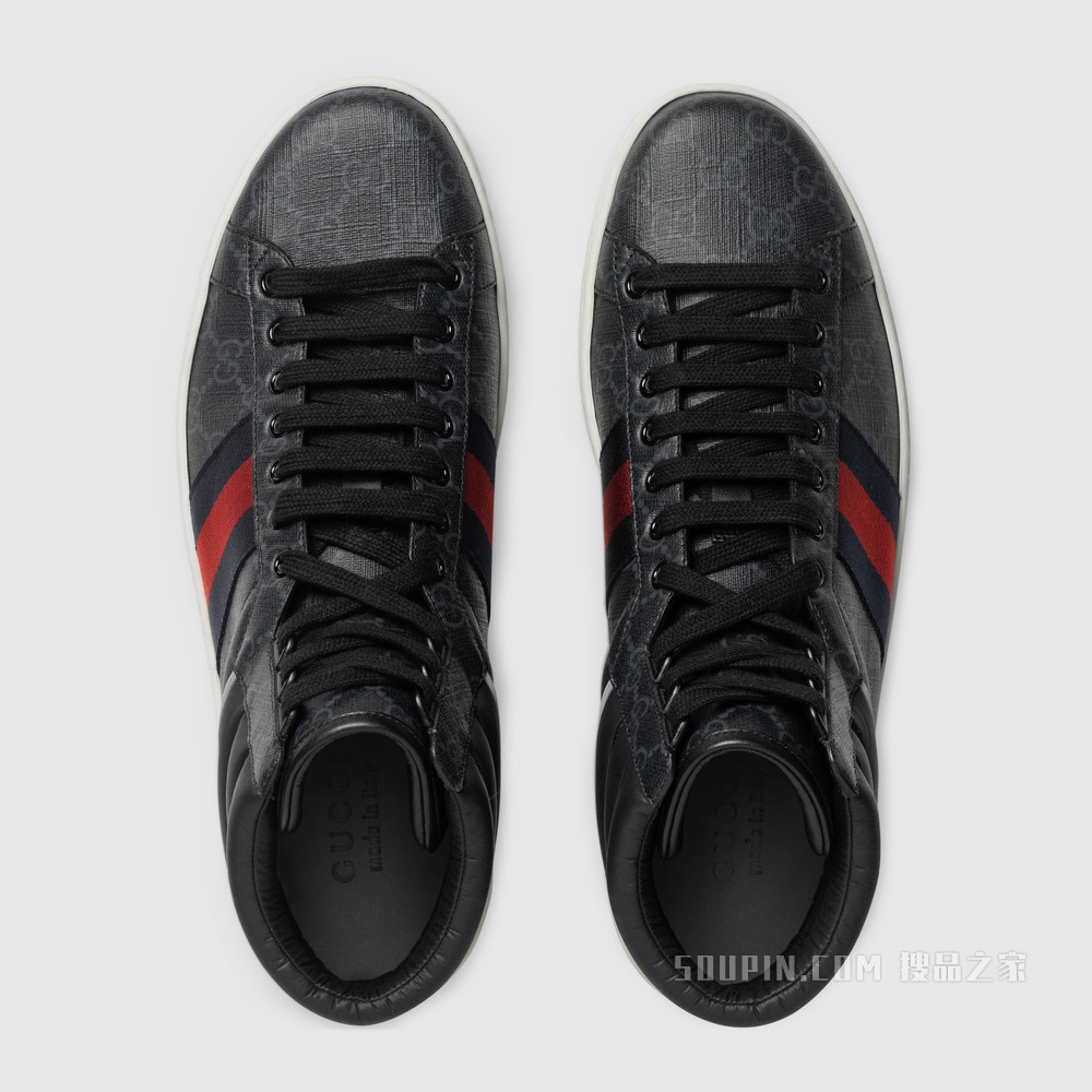 Ace系列男士GG高帮运动鞋 黑色GG Supreme帆布