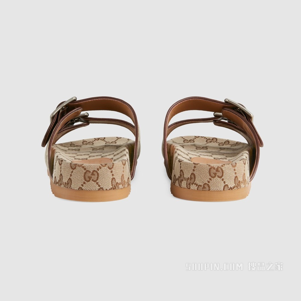 男士绑带拖鞋 米色和乌木色GG帆布