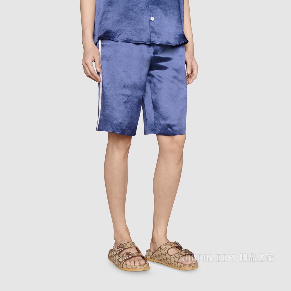 男士绑带拖鞋 米色和乌木色GG帆布