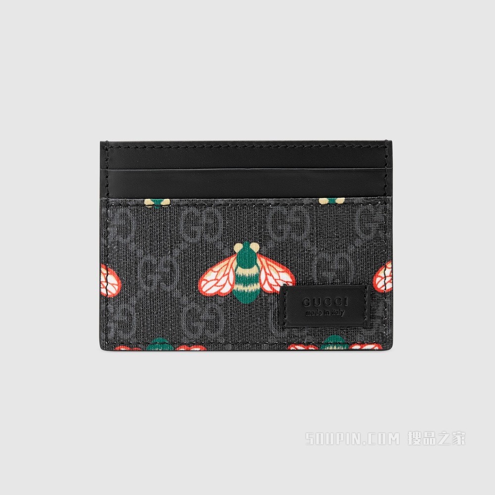 Gucci Bestiary系列卡片夹,饰以蜜蜂图案 黑色GG Supreme帆布