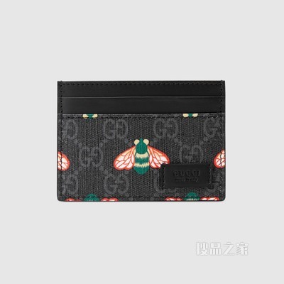 Gucci Bestiary系列卡片夹,饰以蜜蜂图案 黑色GG Supreme帆布