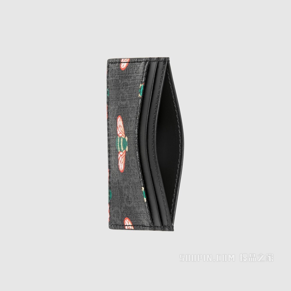 Gucci Bestiary系列卡片夹,饰以蜜蜂图案 黑色GG Supreme帆布