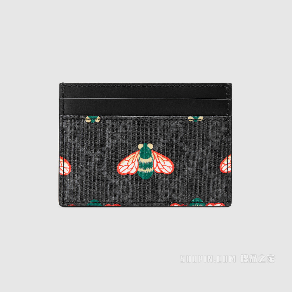 Gucci Bestiary系列卡片夹,饰以蜜蜂图案 黑色GG Supreme帆布