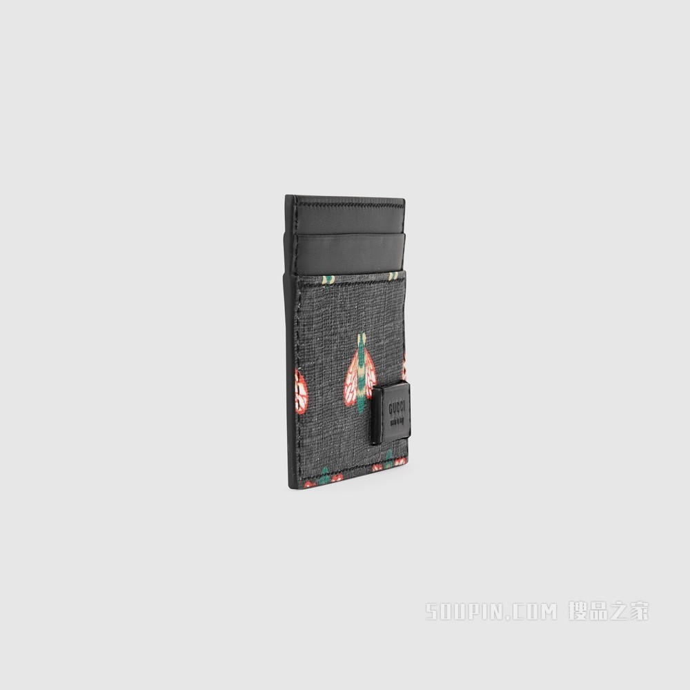 Gucci Bestiary系列卡片夹,饰以蜜蜂图案 黑色GG Supreme帆布