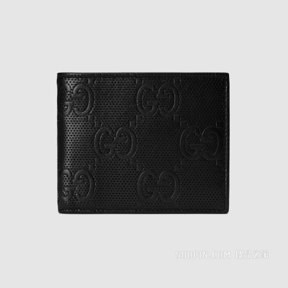 GG印花压纹钱包 黑色皮革