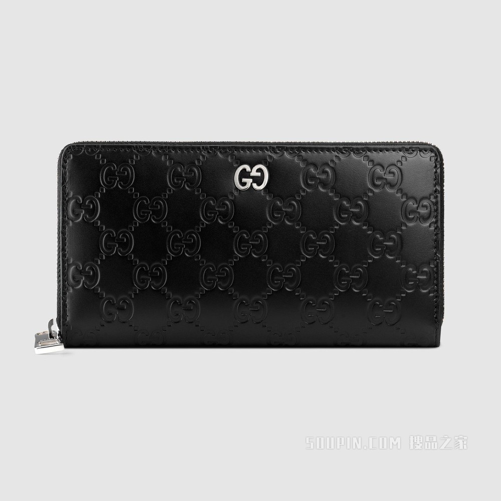 Gucci Signature皮革全拉链式钱包 黑色Gucci Signature皮革