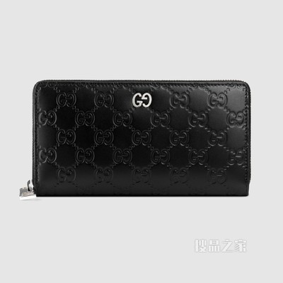 Gucci Signature皮革全拉链式钱包 黑色Gucci Signature皮革