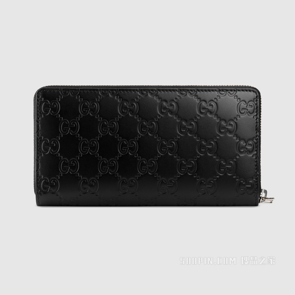 Gucci Signature皮革全拉链式钱包 黑色Gucci Signature皮革