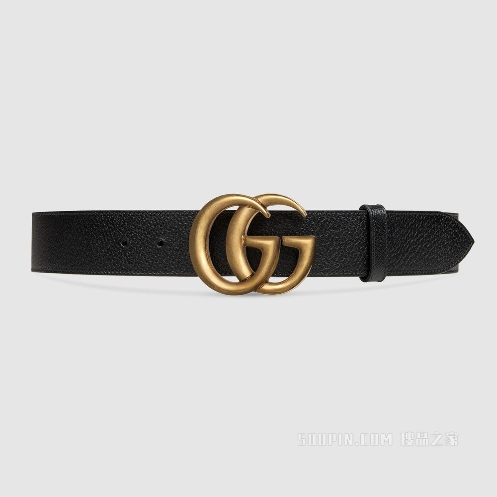 双G带扣皮革腰带 黑色皮革
