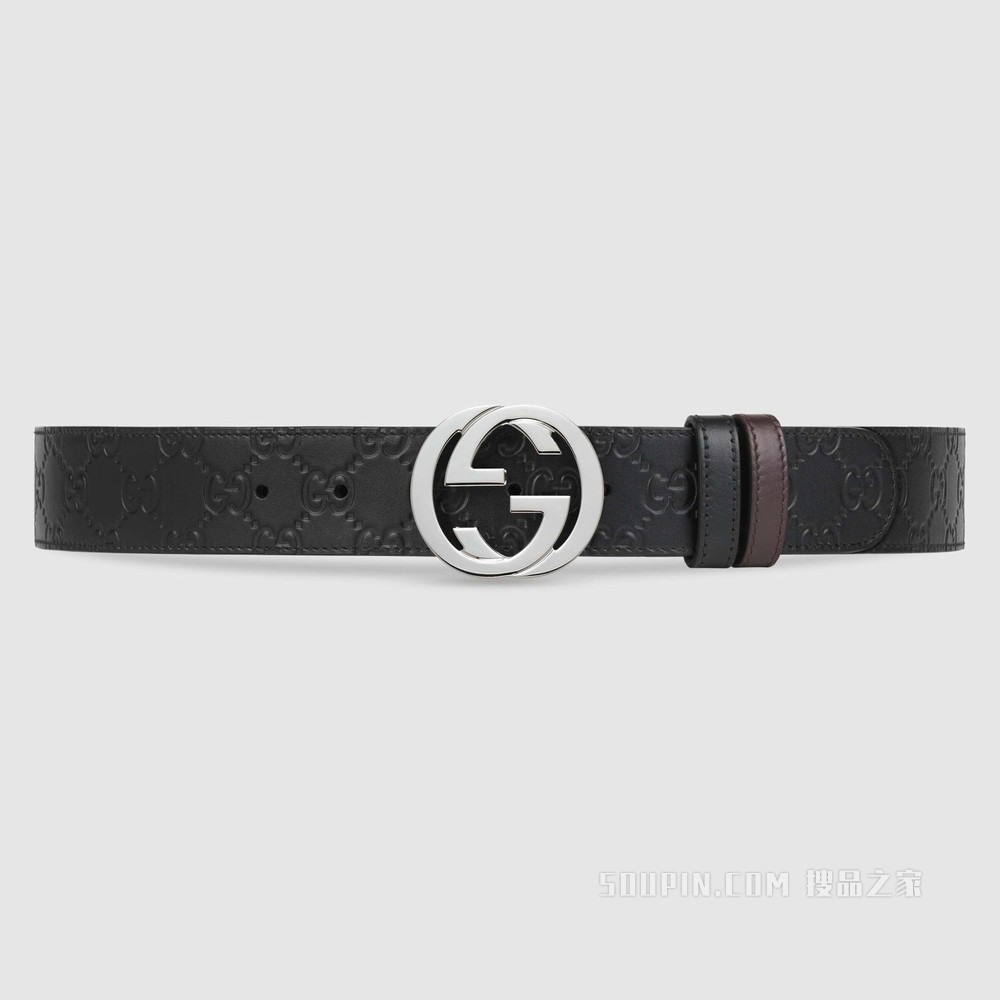 Gucci Signature皮革双面腰带 黑色Gucci Signature/棕色皮革