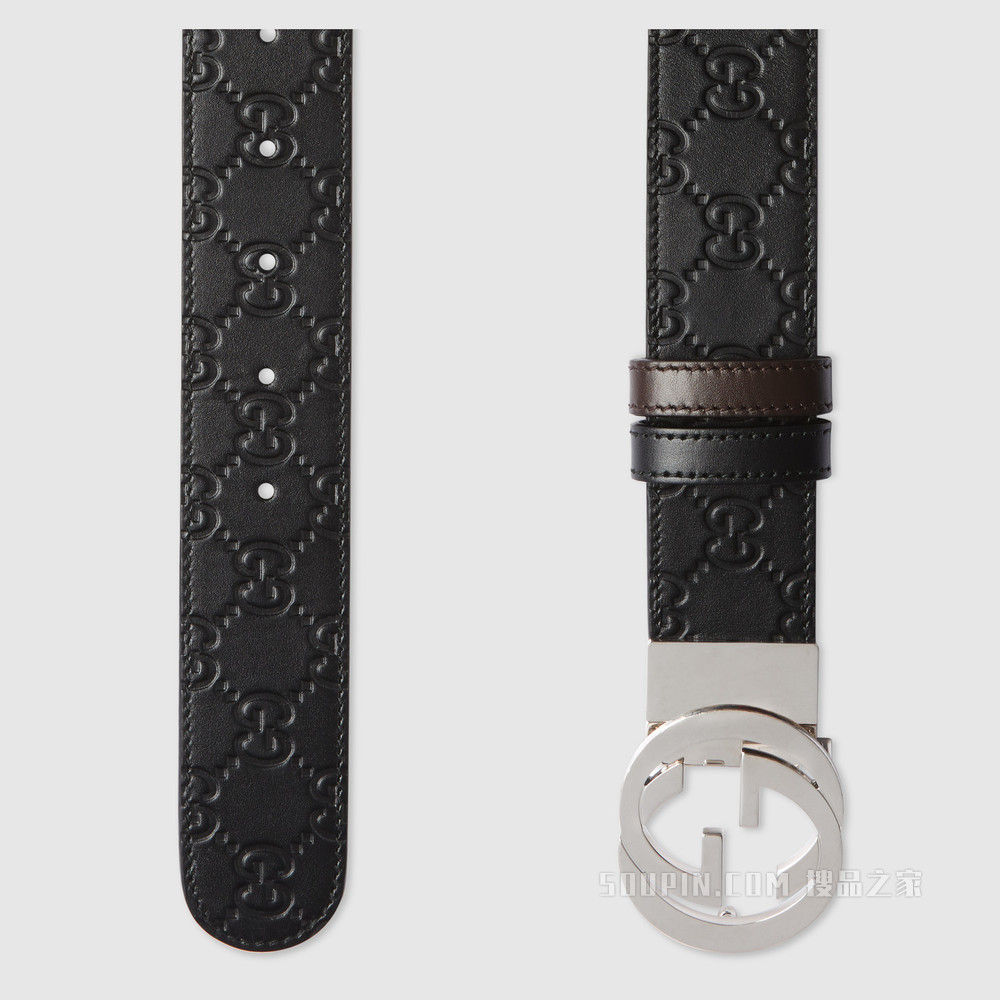 Gucci Signature皮革双面腰带 黑色Gucci Signature/棕色皮革