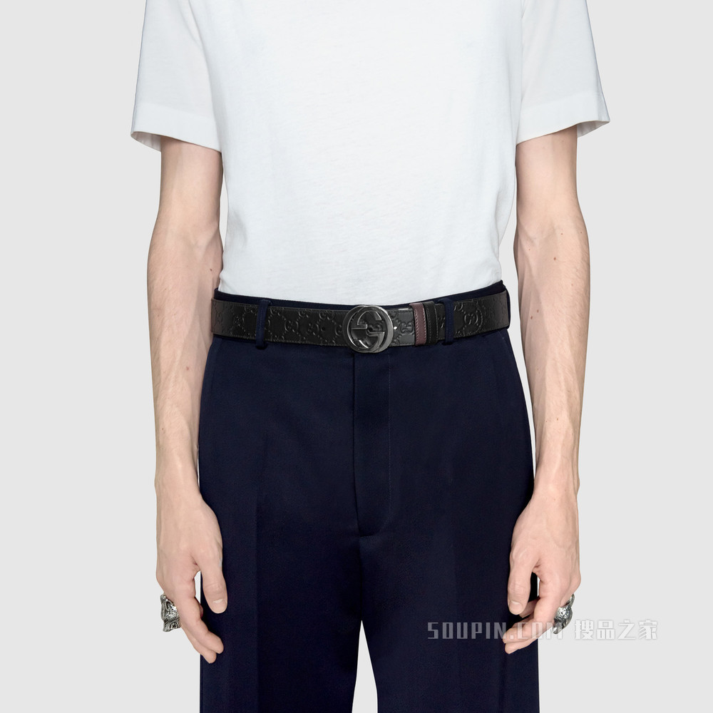 Gucci Signature皮革双面腰带 黑色Gucci Signature/棕色皮革