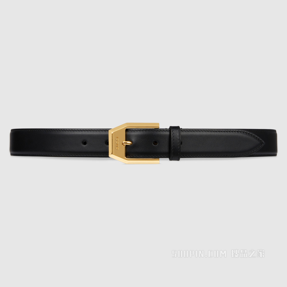 方形搭扣皮革腰带 黑色皮革