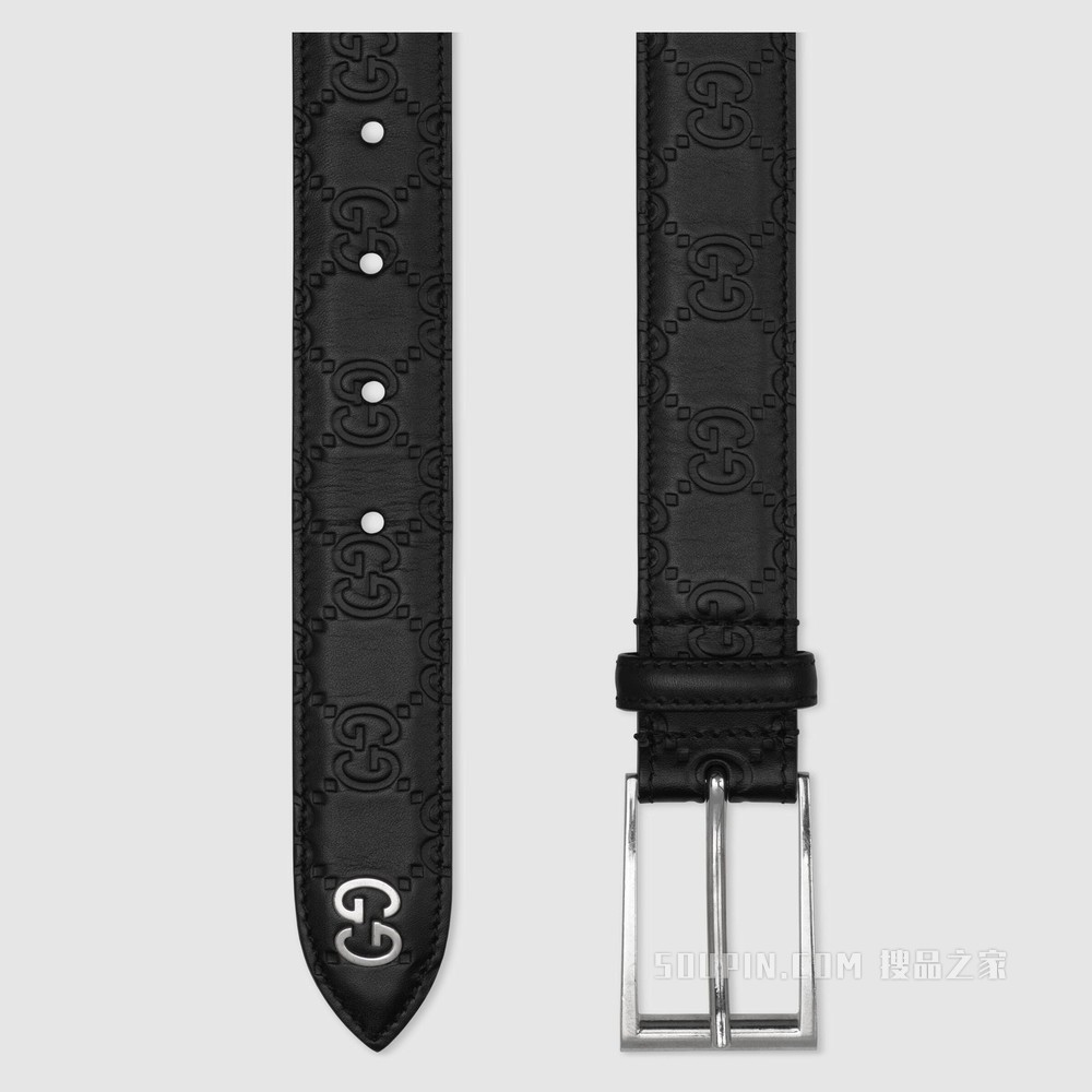 GG细节Gucci Signature腰带 黑色Gucci signature皮革