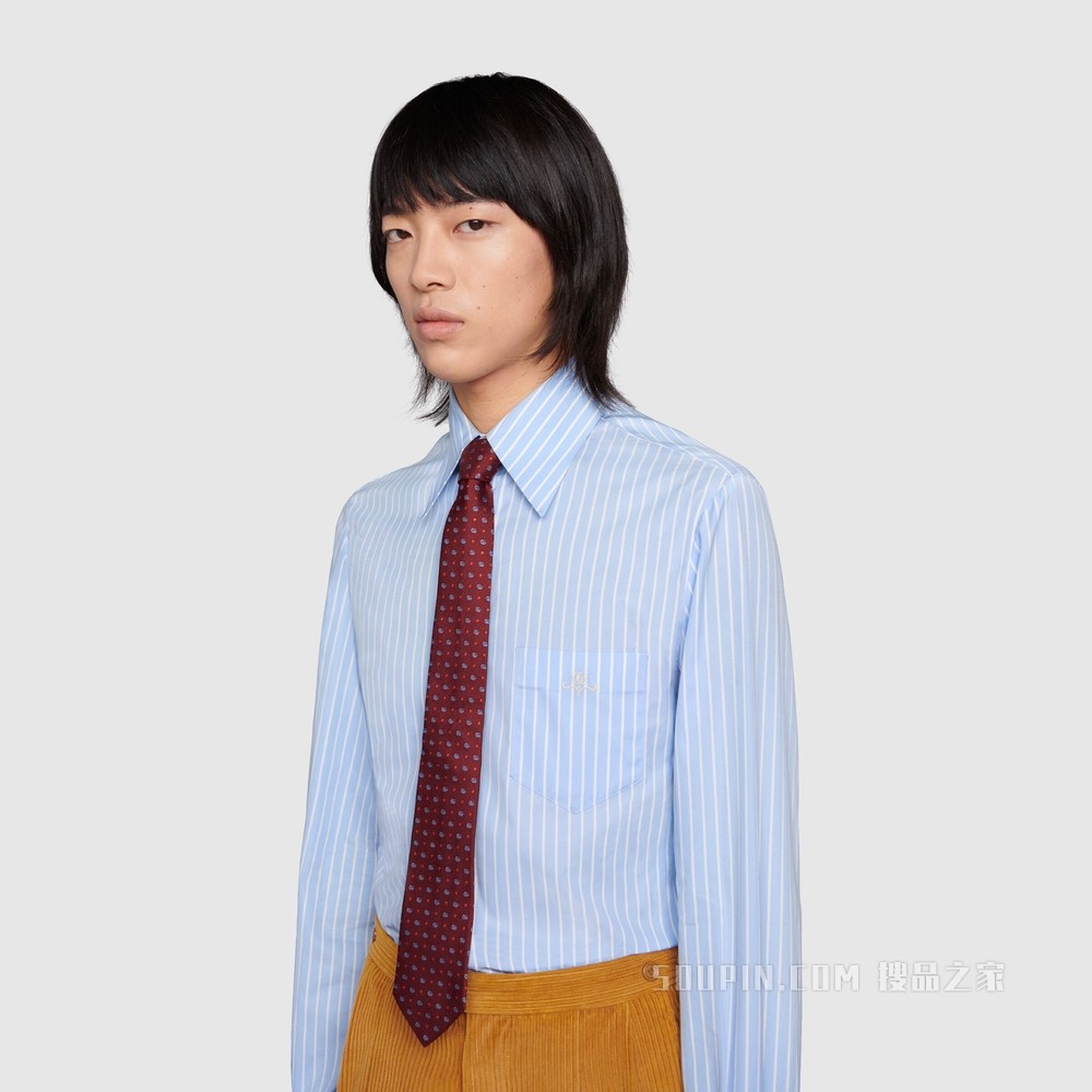 双G和星星真丝提花领带 褐红色