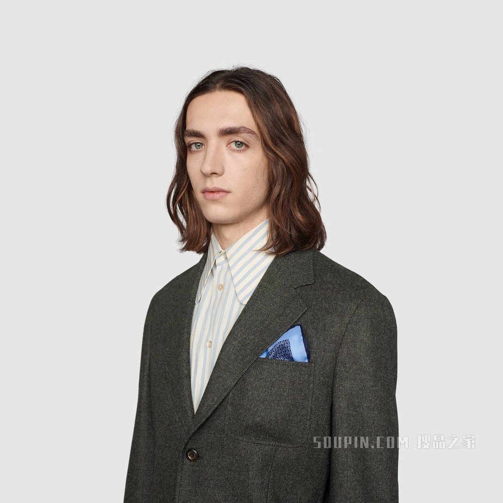 斜纹真丝口袋方巾 蓝色和红色