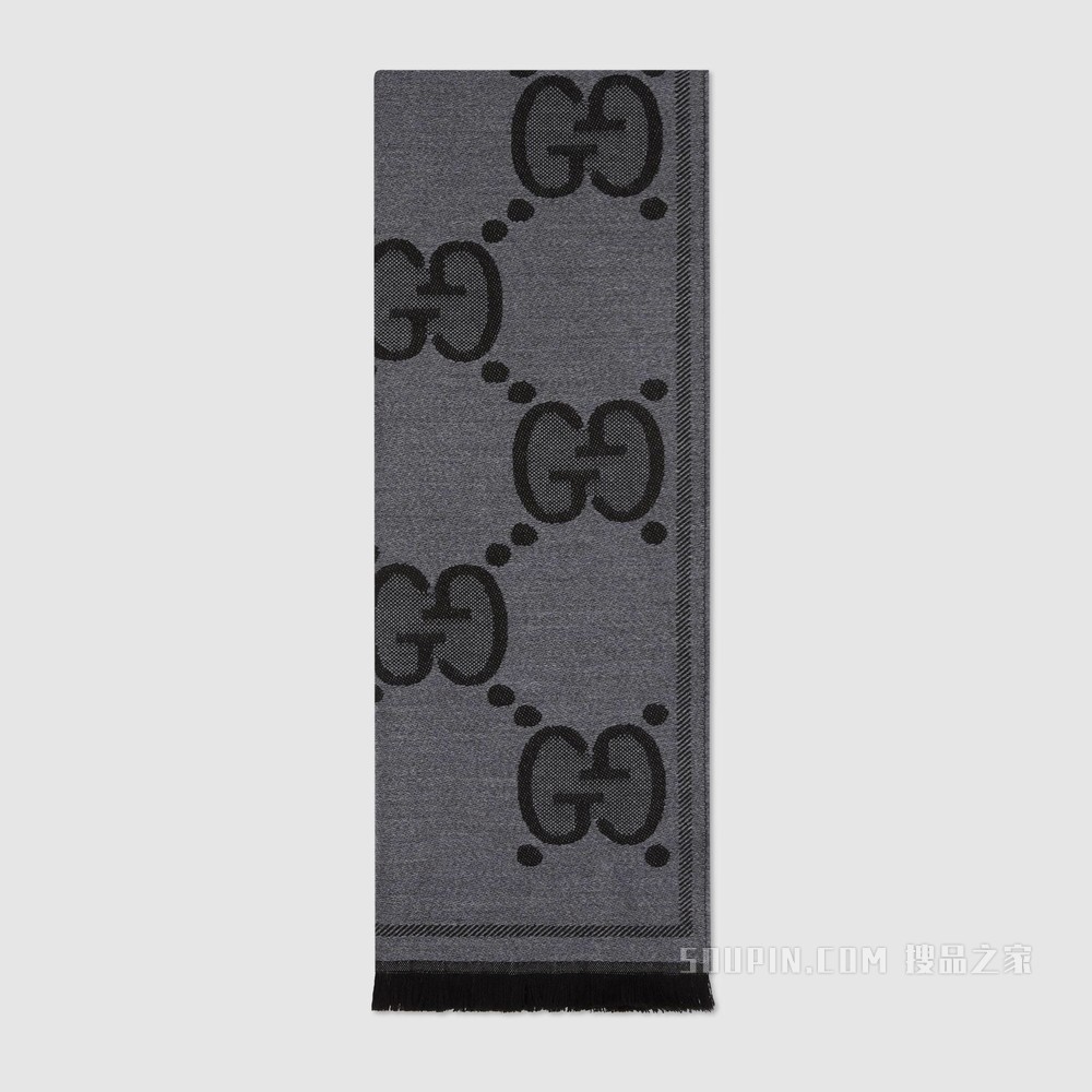 GG羊毛提花围巾 黑色/灰色GG羊毛