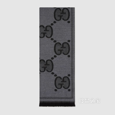 GG羊毛提花围巾 黑色/灰色GG羊毛