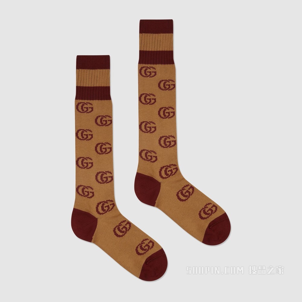 双G图案短袜 浅棕色和深棕色