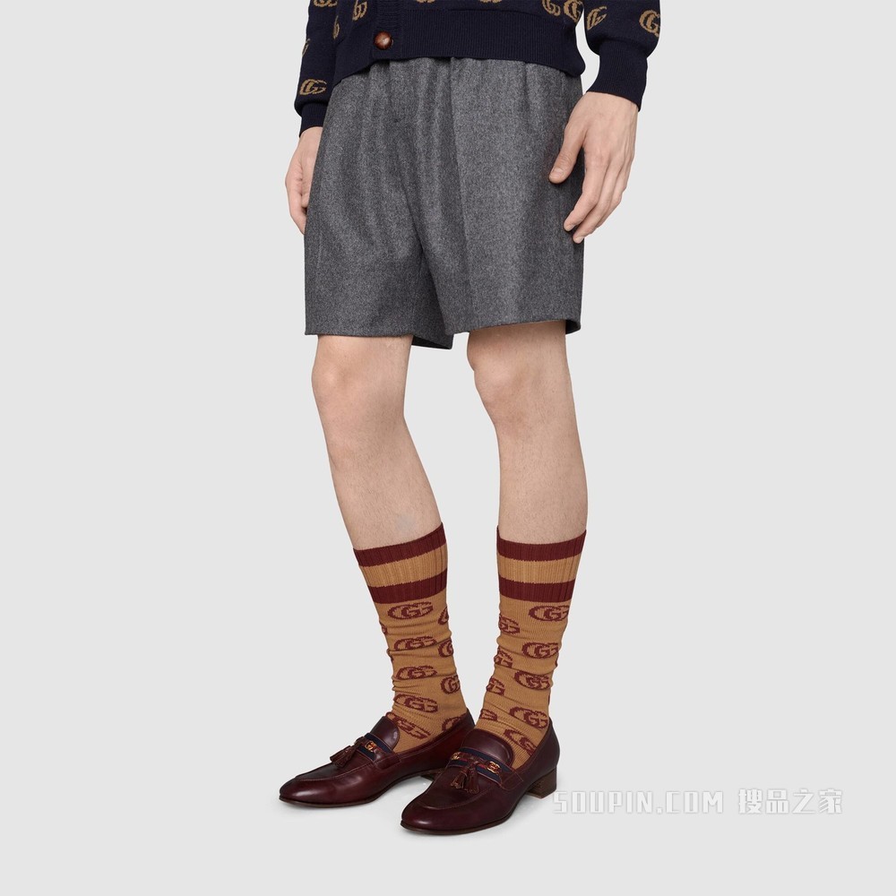 双G图案短袜 浅棕色和深棕色