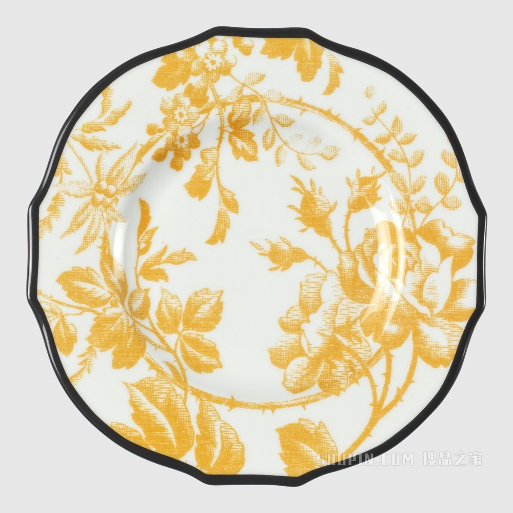 蜡叶印花甜品盘（套装） 黄色瓷质