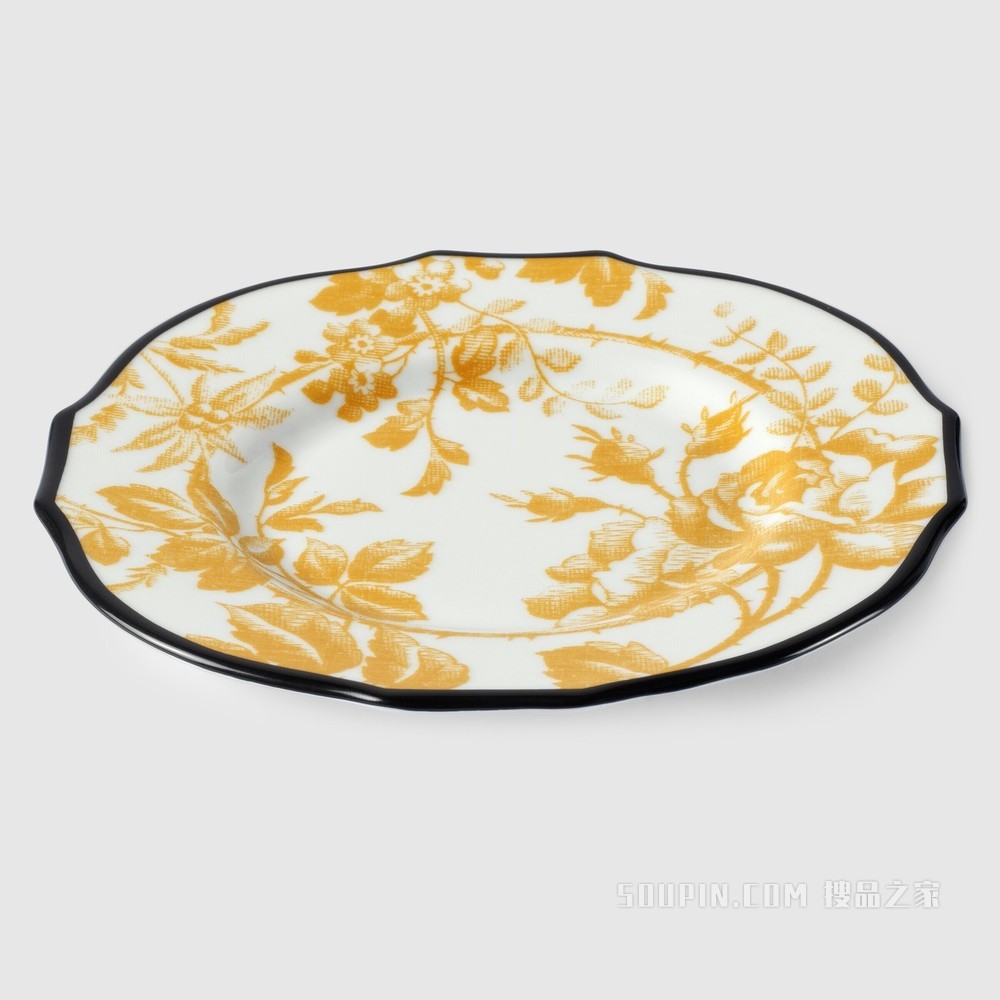 蜡叶印花甜品盘（套装） 黄色瓷质
