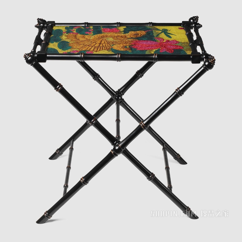 龙鱼提花木质托盘 黑色木料