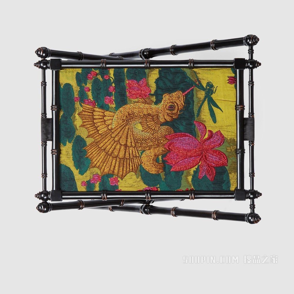 龙鱼提花木质托盘 黑色木料