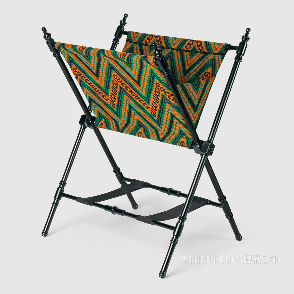 Gucci Z字型提花杂志架 蓝色和橘色提花