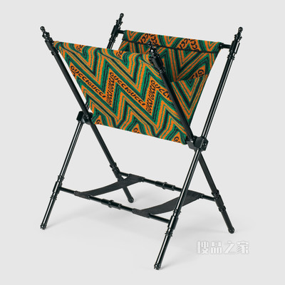 Gucci Z字型提花杂志架 蓝色和橘色提花