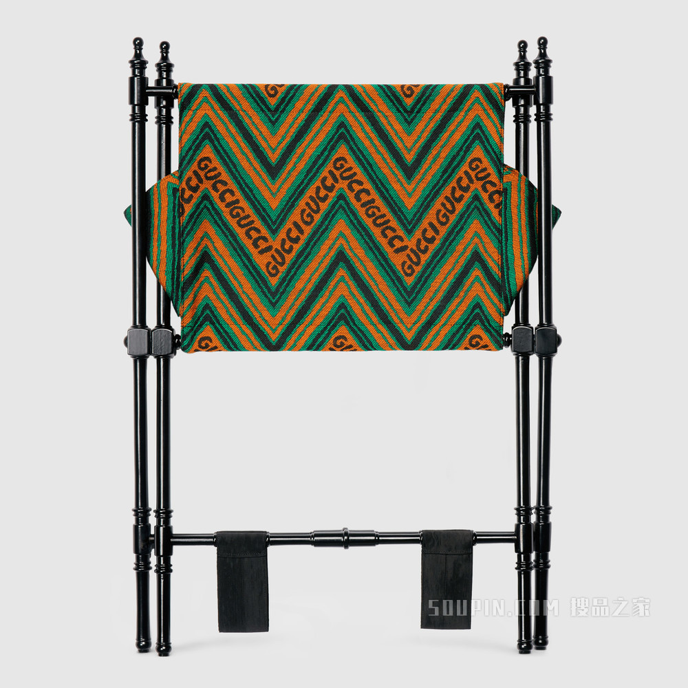 Gucci Z字型提花杂志架 蓝色和橘色提花