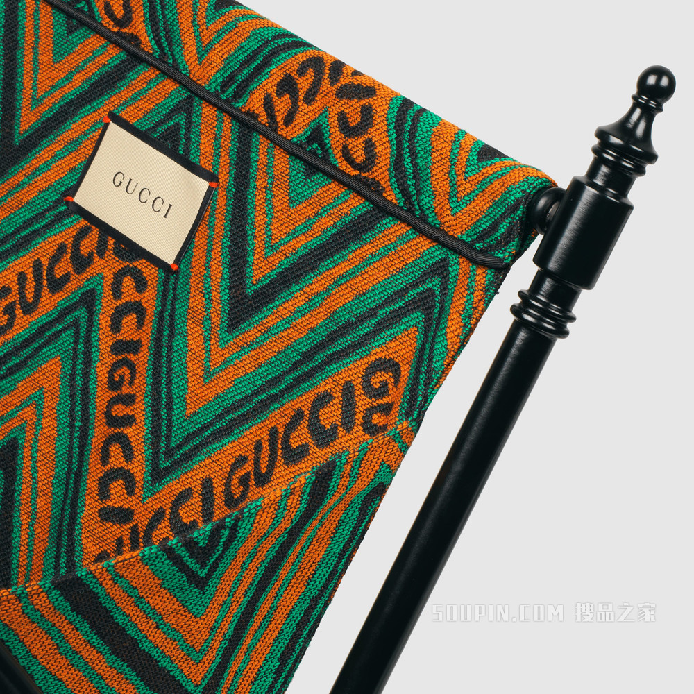 Gucci Z字型提花杂志架 蓝色和橘色提花