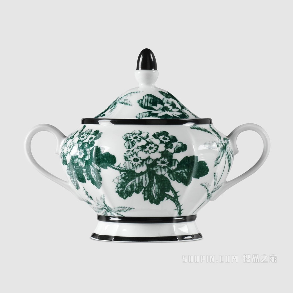 腊叶印花糖罐 绿色腊叶印花