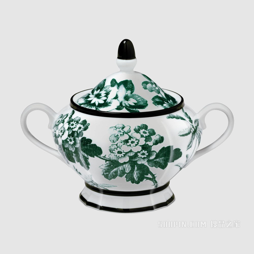 腊叶印花糖罐 绿色腊叶印花