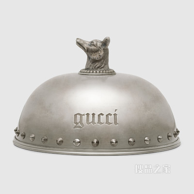 饰狼头钟形餐盘罩 镀银黄铜