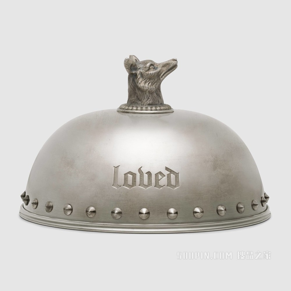 饰狼头钟形餐盘罩 镀银黄铜