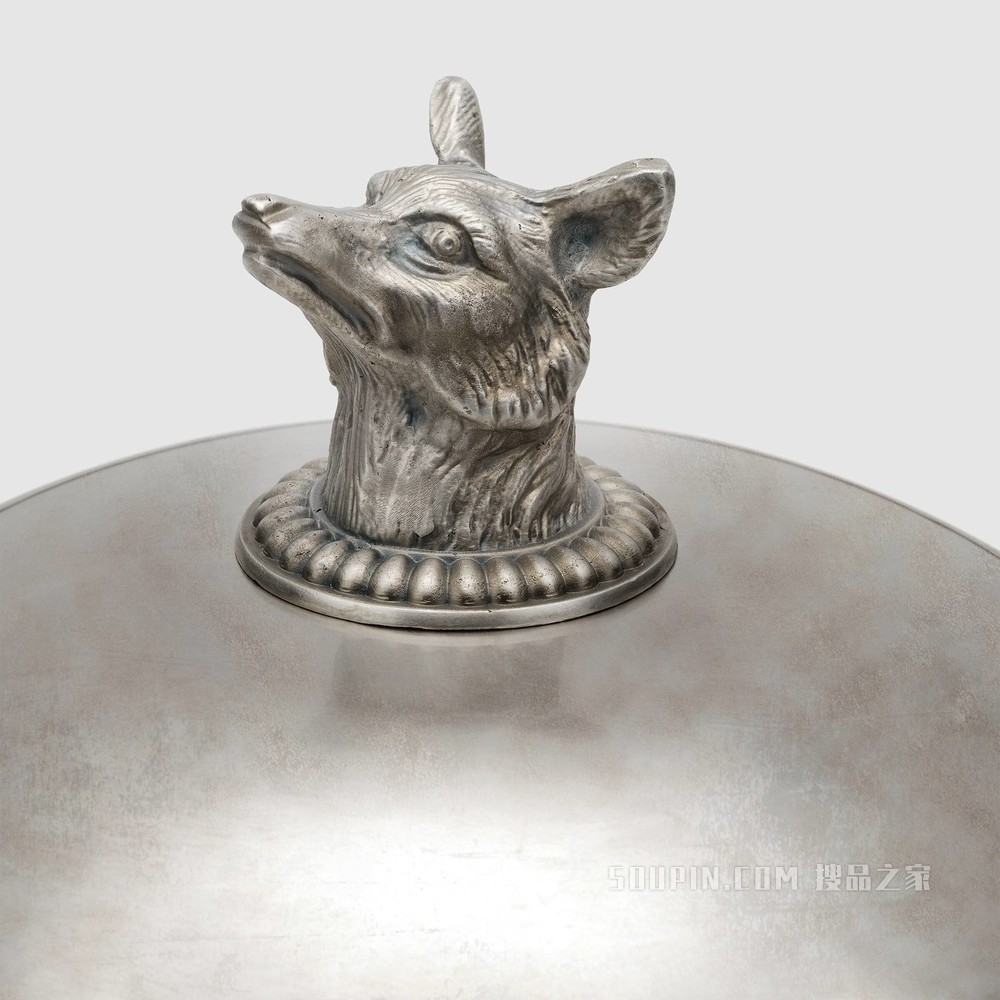 饰狼头钟形餐盘罩 镀银黄铜