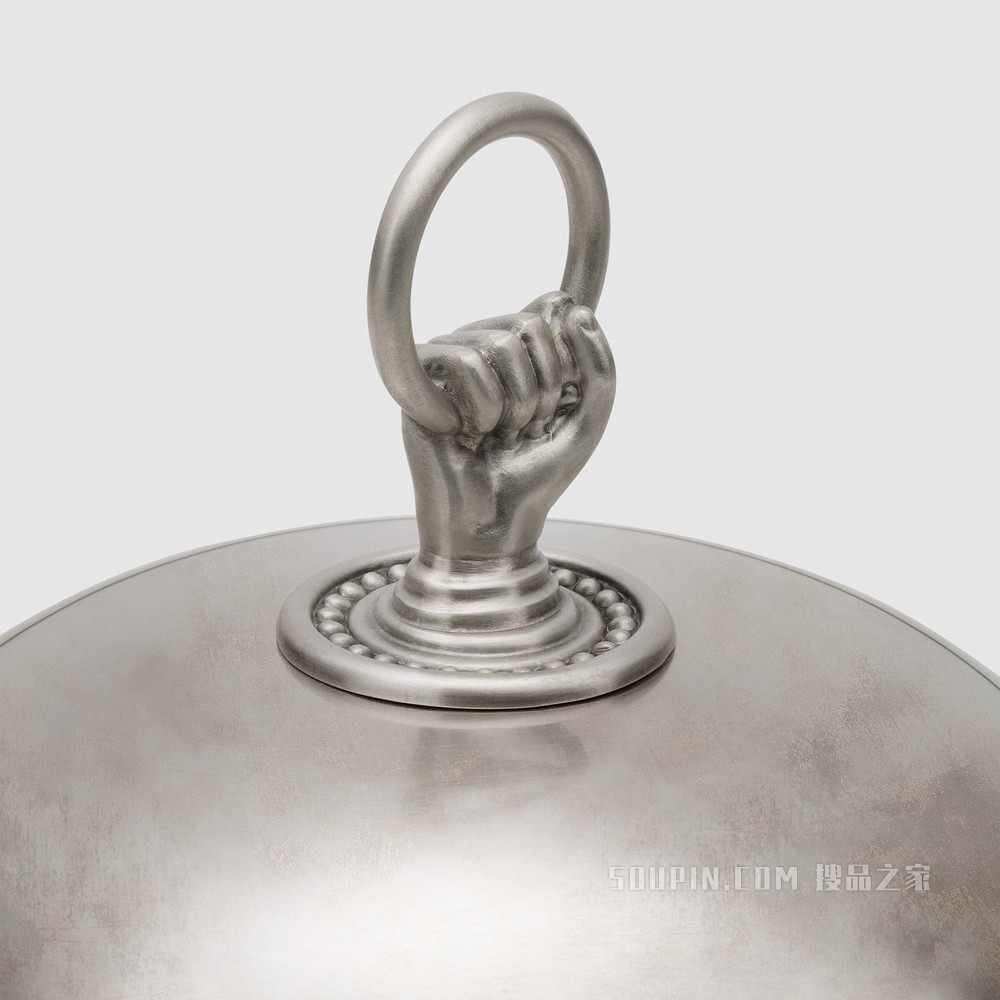 饰手握圆环钟形餐盘罩 镀银黄铜