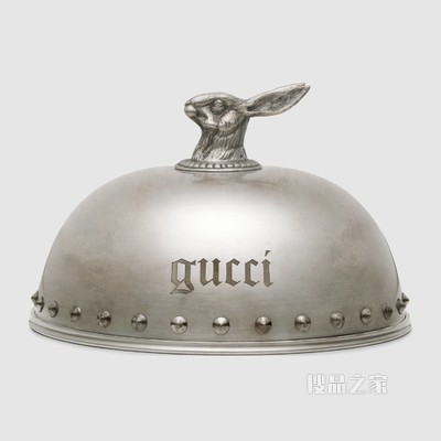 饰野兔钟形餐盘罩 镀银黄铜