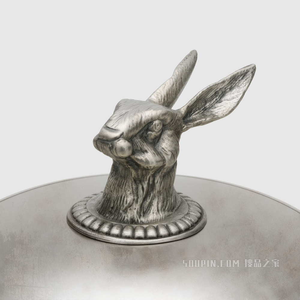 饰野兔钟形餐盘罩 镀银黄铜