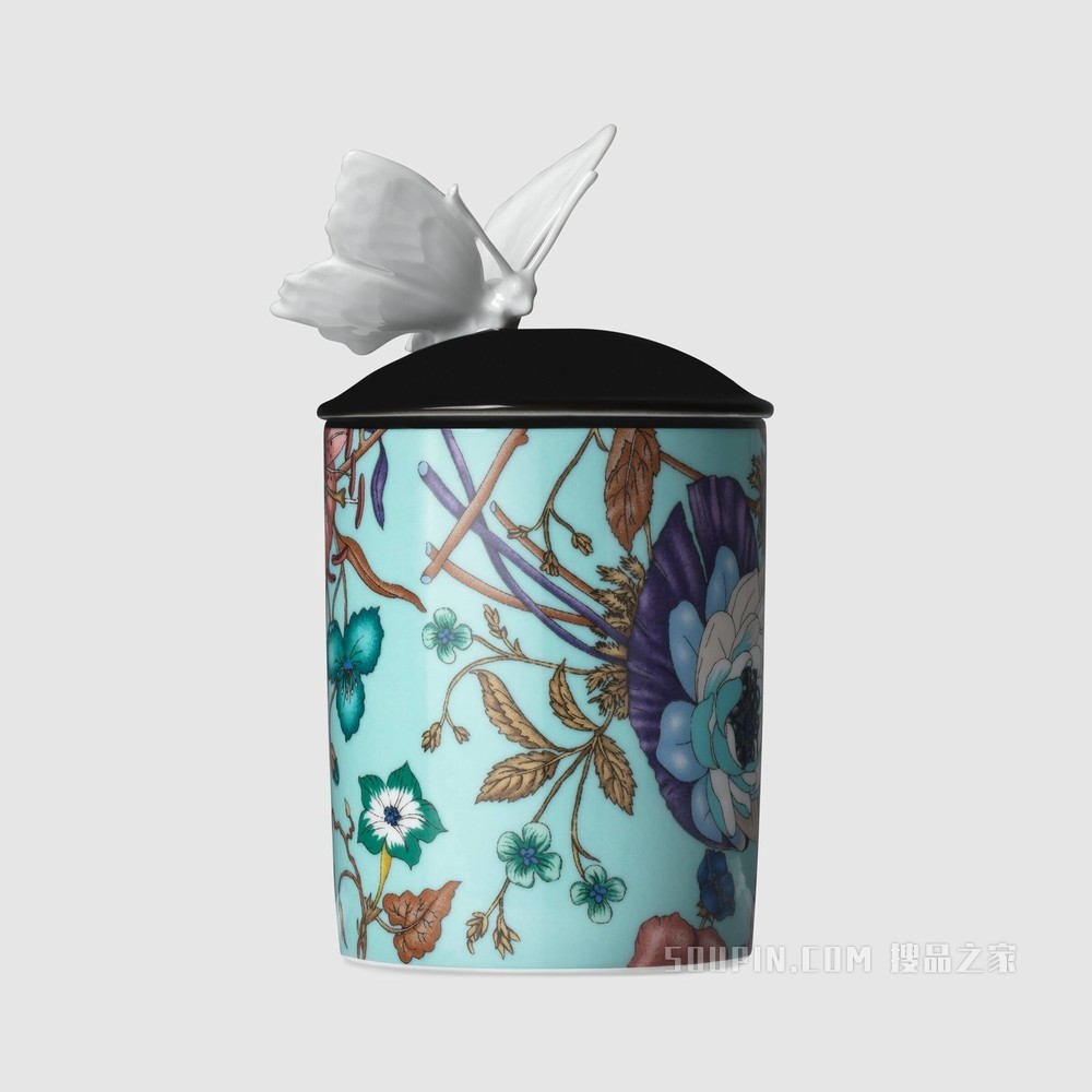 Inventum香型花卉印花中号烛台 浅蓝色Richard Ginori瓷质