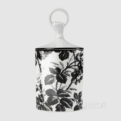 Inventum香型中号腊叶印花配手握圆环烛台 黑色腊叶