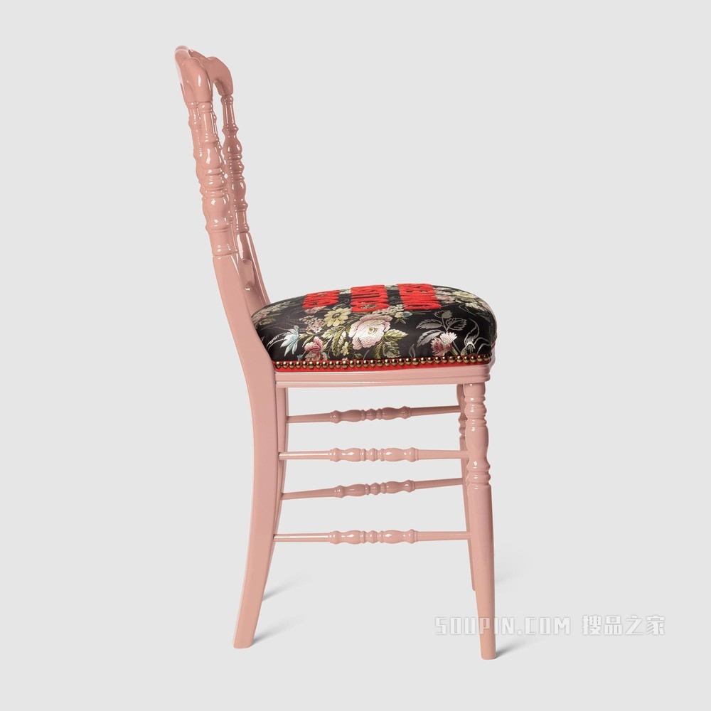 饰花朵提花木质椅子 粉色木料