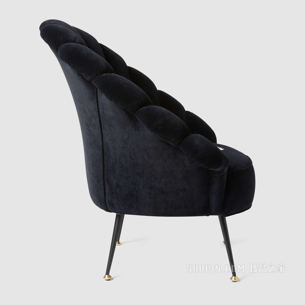 猫头鹰刺绣天鹅绒扶手椅 黑色天鹅绒