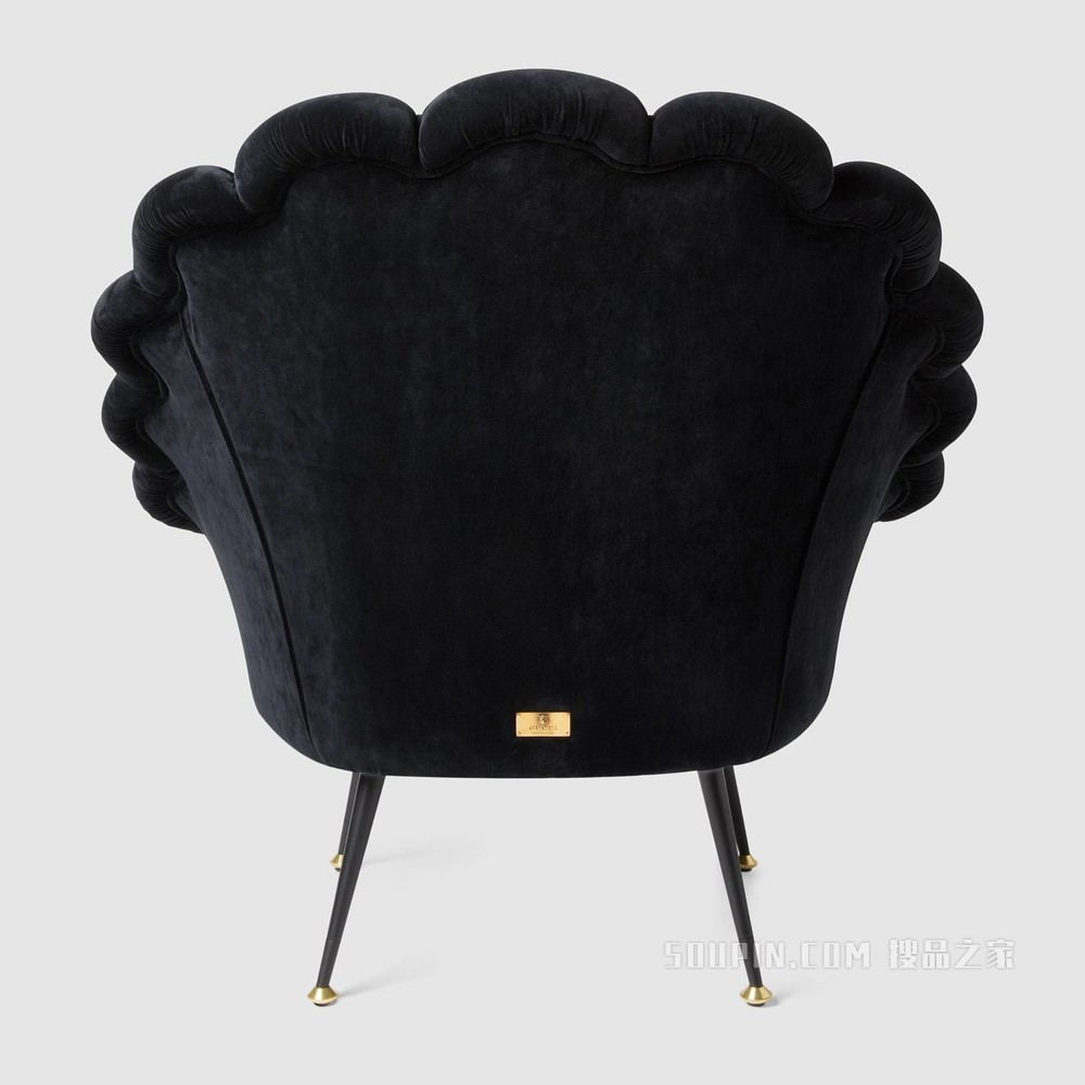 猫头鹰刺绣天鹅绒扶手椅 黑色天鹅绒