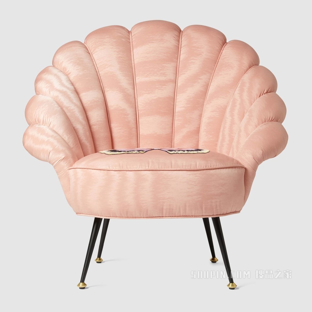 蝴蝶刺绣云纹织物扶手椅 浅粉色云纹织物